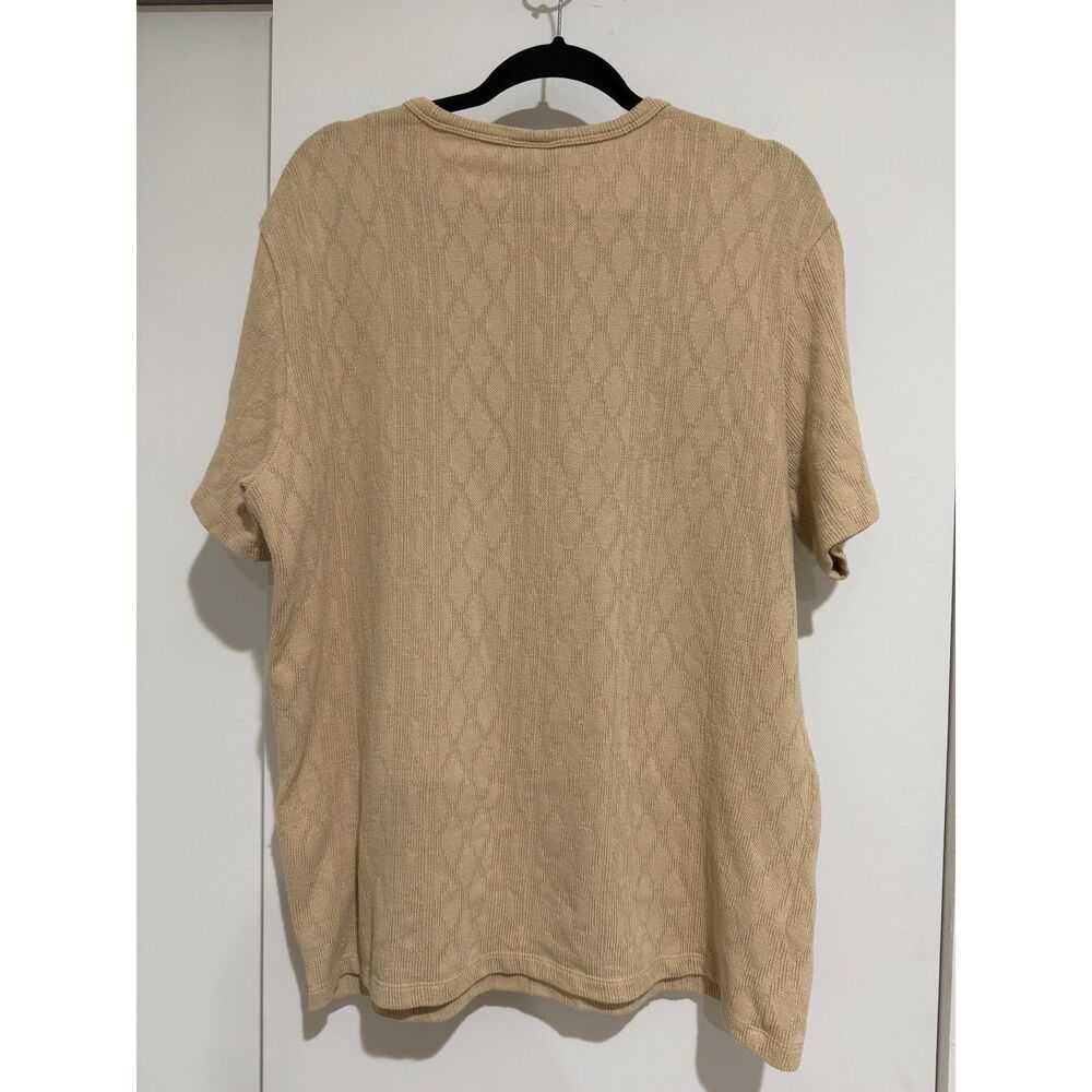 H&M Beige Tan Diamond Textured Knit Short Sleeve Sweater T-Shirt Size XL